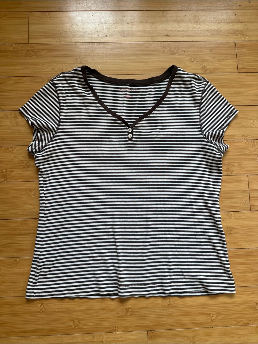 Northcrest Black & White Striped Short Sleeve Henley Tee